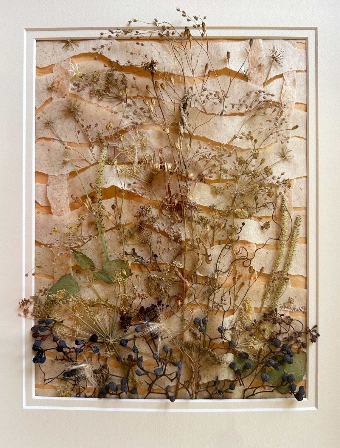 watercolor, torn paper, and assembled dried plants :: $180.00