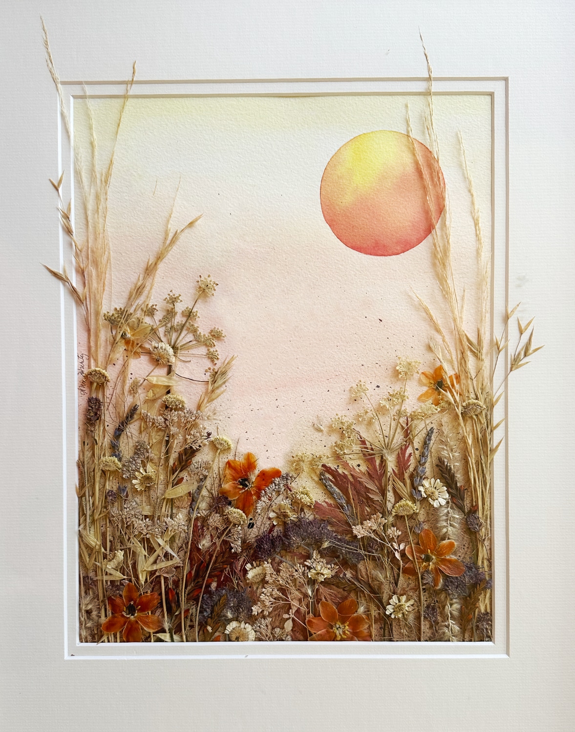 watercolor on paper and assembled dried plants