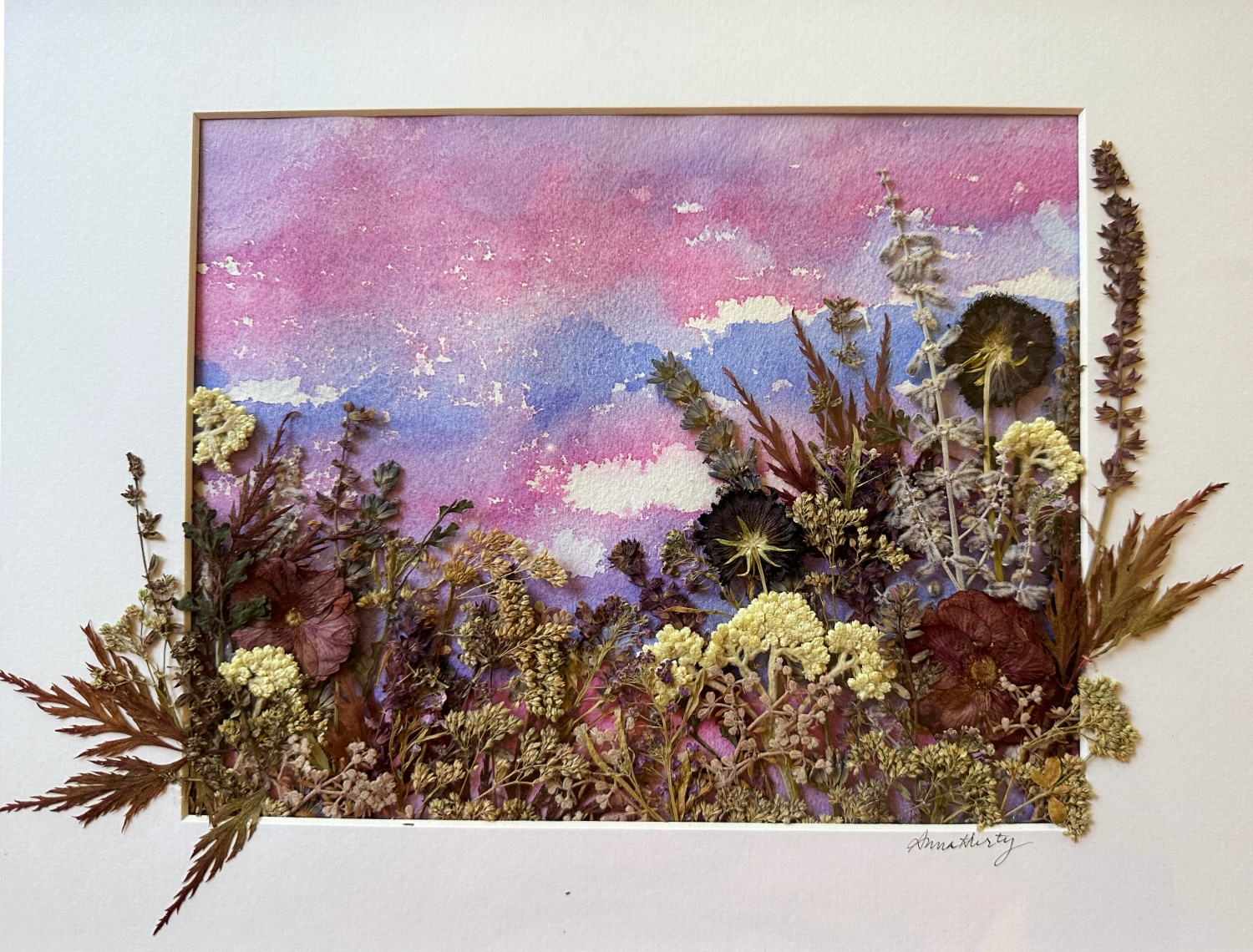 watercolor on paper and assembled dried plants :: $150.00