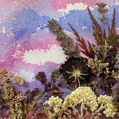 watercolor on paper and assembled dried plants